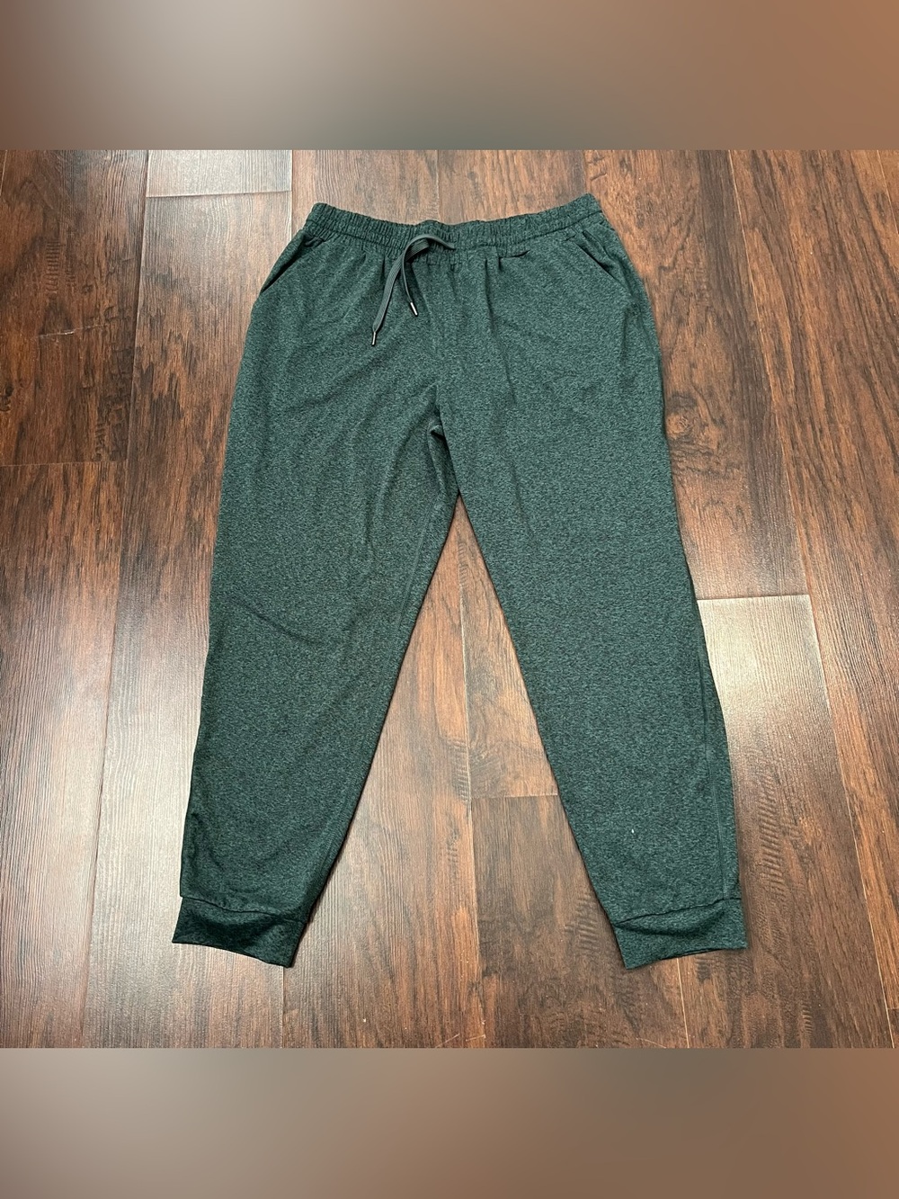 Quince Flowknit Mid-Rise Joggers Heather Forest Green Pockets Drawstring Size L